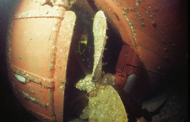 prop on the wreck of the Fenella Ann, Isle of Man