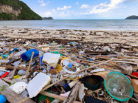 Plastic debris on beach