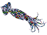 Squid drawing filled with plastic bottles